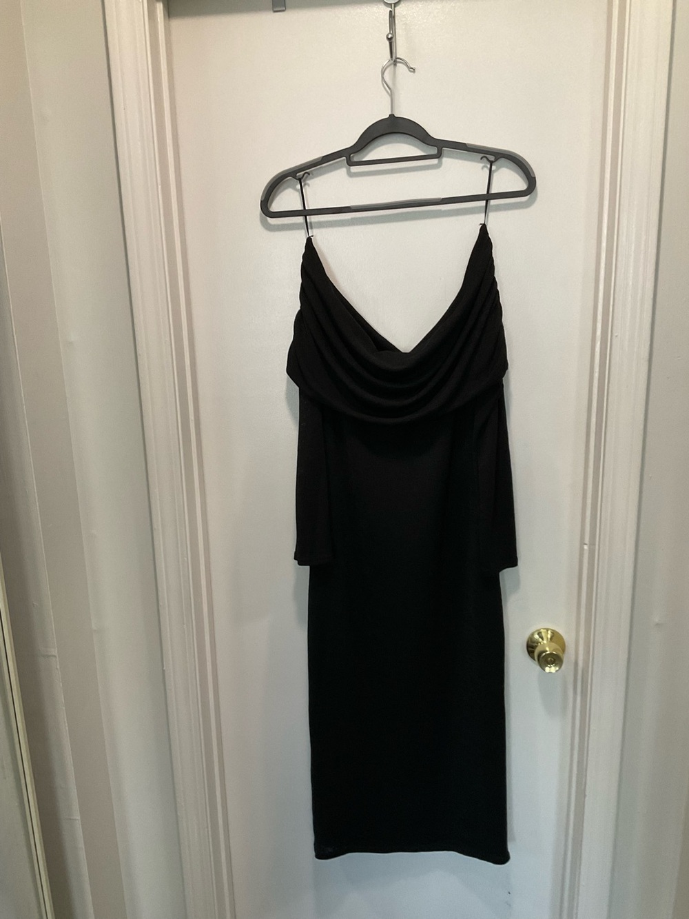 Elegant Black Off-Shoulder Draped Midi Dress